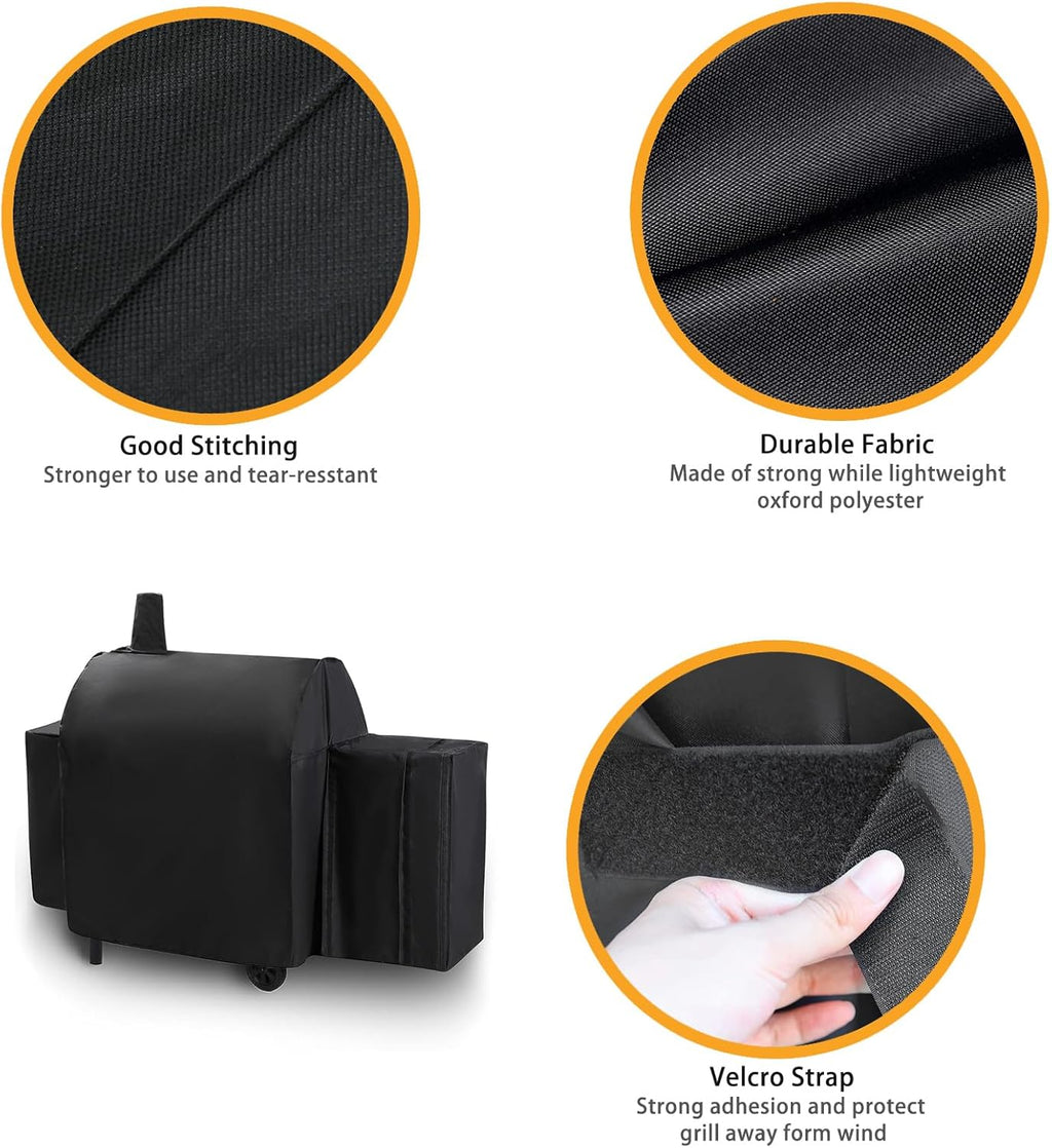 Grill Cover for Char-Griller Smokin Champ 1624 Smoking Champ Offset Smoker 1733, Blazer 2130 and Classic 2175, Heavy Duty Waterproof UV Resistant Cover, Outdoor BBQ Accessories