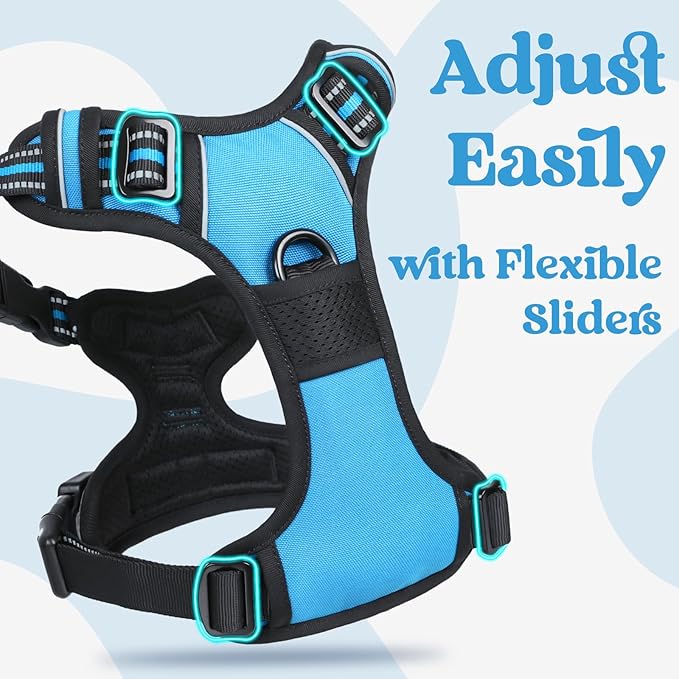 rabbitgoo Dog Harness for Large, No Pull Pet Harness with 3 Buckles, Adjustable Soft Padded Vest with Control Handle, Walking Reflective Pet Vest for Large Dogs, Sky Blue, L