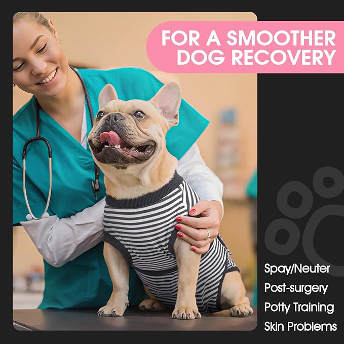 FUAMEY Dog Recovery Suit Male,Dogs Surgery Neuter Suits Puppy Spay Shirts for Female Protect Dog's Skin Anti Licking Abdominal Wounds Doggie Onesie Pet Bodysuit Alternative to Cone Gray Stripes M