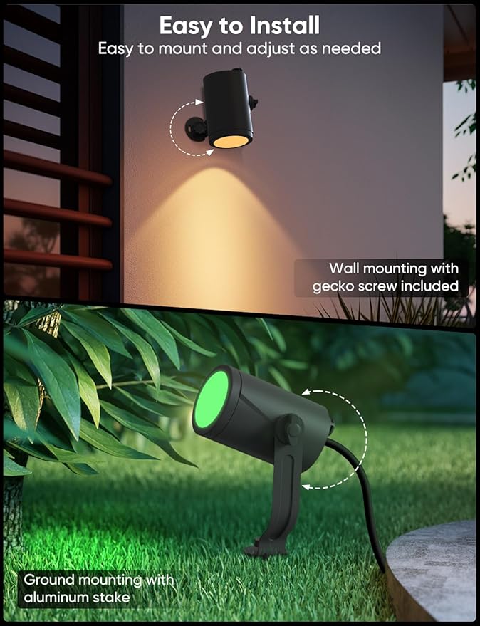 Smart Landscape Lighting Kit 36W, RGBCW Smart Landscape Lights 6 Pack, IP65 Waterproof Outdoor Spotlights, Alexa/Google Assistant Compatible, for Garden Pathway Yard Holiday Decor