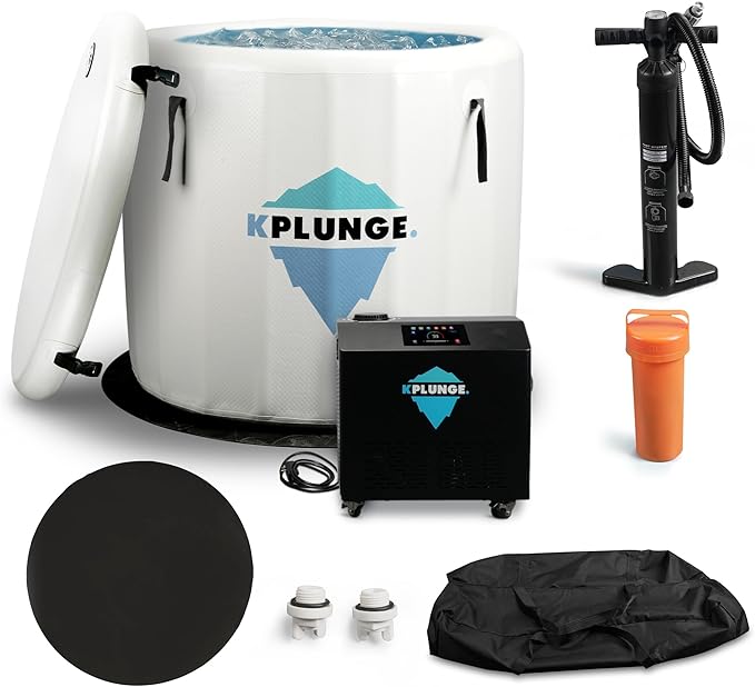 Arctic Fox 39" 1-Person Inflatable Cold Plunge Ice Bath or Hot Tub with 1 HP Chiller and Heater, PVC Insulated Lid, Hand Pump, Repair Kit, 88-Gallon Capacity, Indoor/Outdoor Tub – Gray