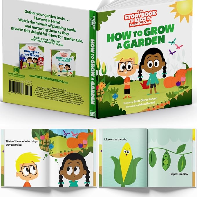 Pink Kids Gardening Tools - includes Sturdy Tote Bag, Watering Can, Gloves, Shovels, Garden Stakes, and a Delightful Children's Book "How to" Garden Tale - Kids Garden Tool set for toddler age on up.