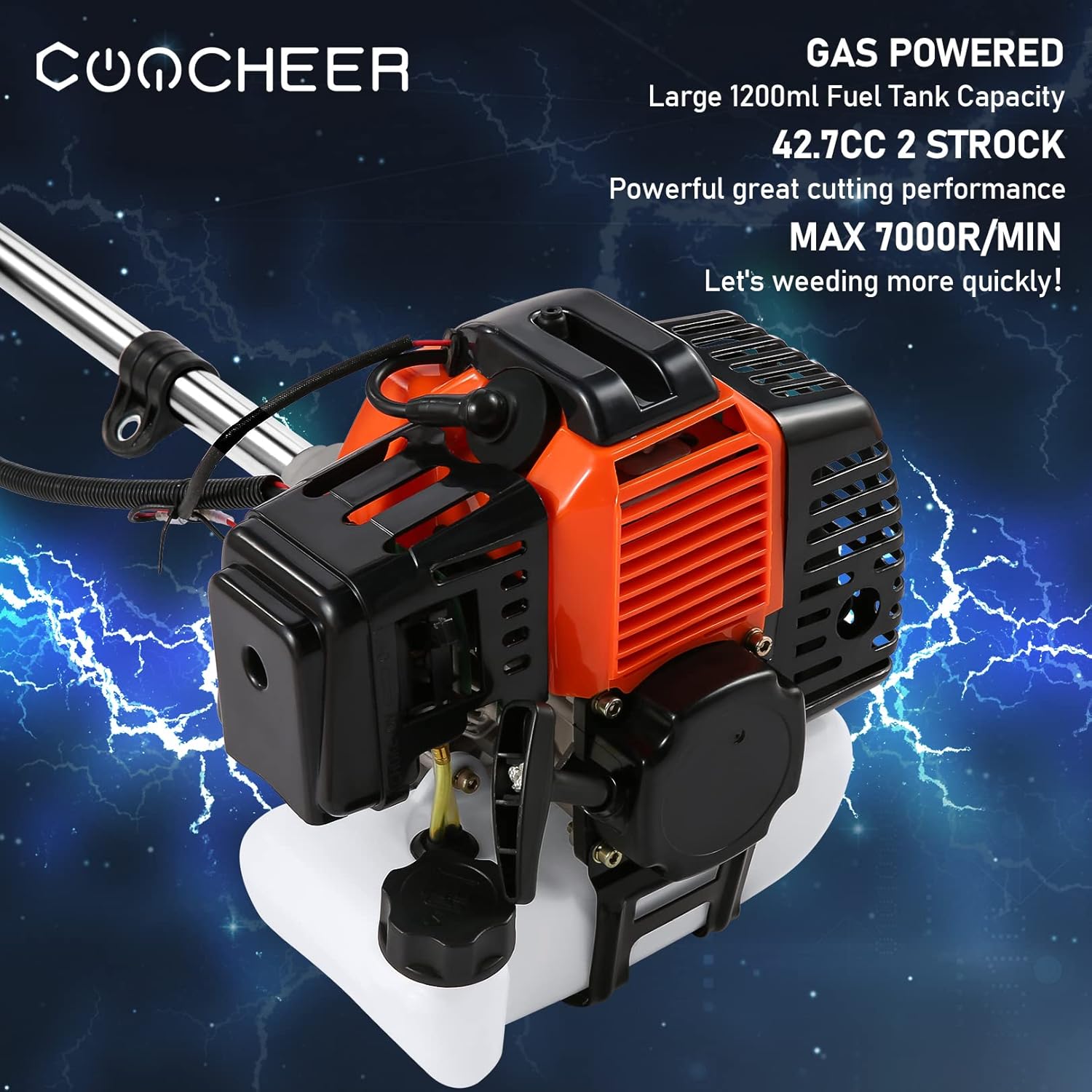 Weed Wacker String Trimmer, 42.7CC Cordless Grass Gas Powered Weed Wacker 2-in-1 Straight Shaft String Trimmer Brush Cutter with 2 Detachable Head for Grass/Heavy Bush