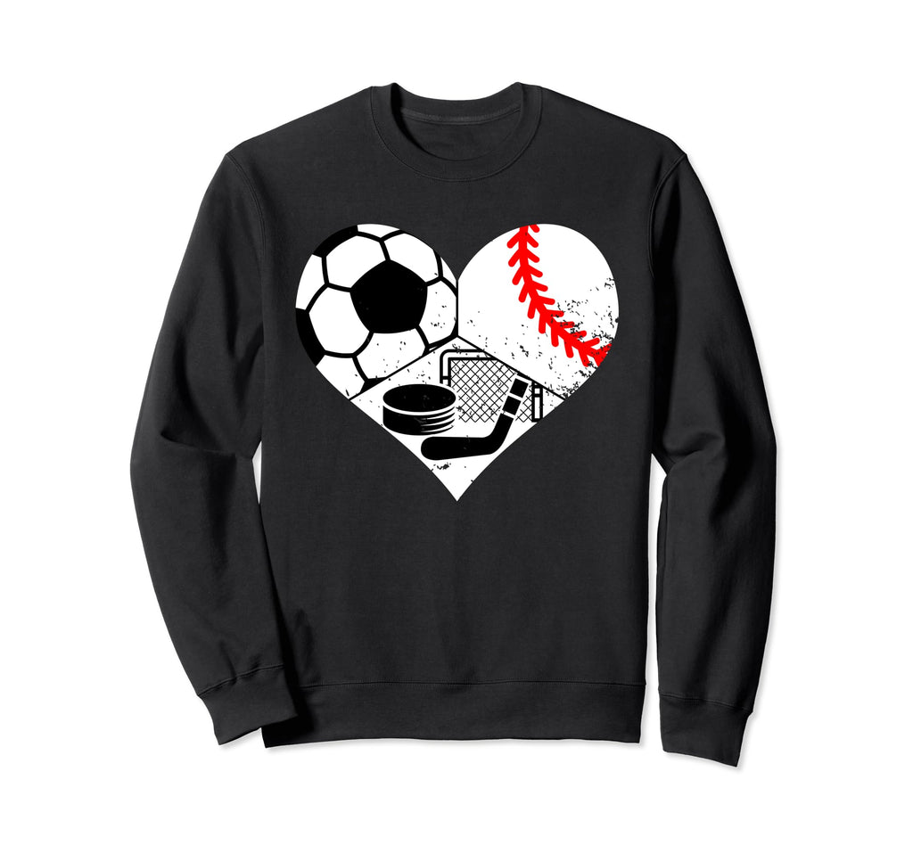 Soccer Baseball Hockey Heart Funny Sweatshirt - Minimalist Print Men Women