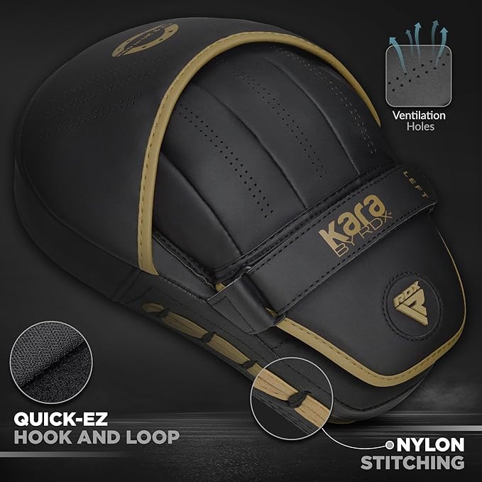 RDX Boxing Pads Curved Focus Mitts, Maya Hide Leather Kara Hook and jab Training Pads, Adjustable Strap Ventilated, MMA Muay Thai Kickboxing Coaching Martial Arts Punching Hand Target Strike Shield