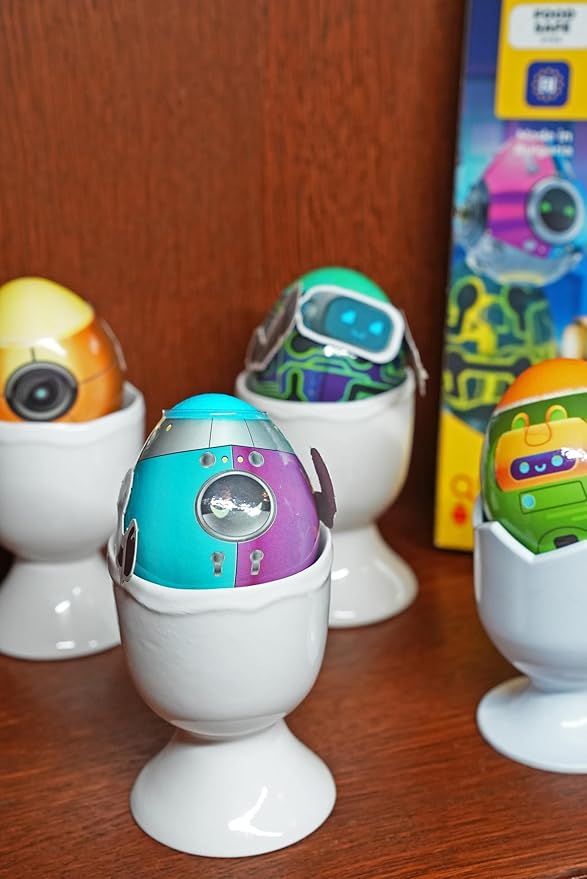 METMA 1999 Egg Decorating Kit ROBO - Complete Decorative Eggs Set with Liquid Dyes, Stickers, Egg Spinner, and More - Fun Easter Egg Dye Kit Arts and Crafts for Kids(ROBO Eggs)