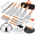 HaSteeL Griddle Accessories Set of 20, Complete Stainless Steel Griddle Spatula Tools with 9” Melting Dome, Heavy Duty Metal Spatulas Choppers Cast Iron Grill Press for Flat Top Teppanyaki BBQ Outdoor
