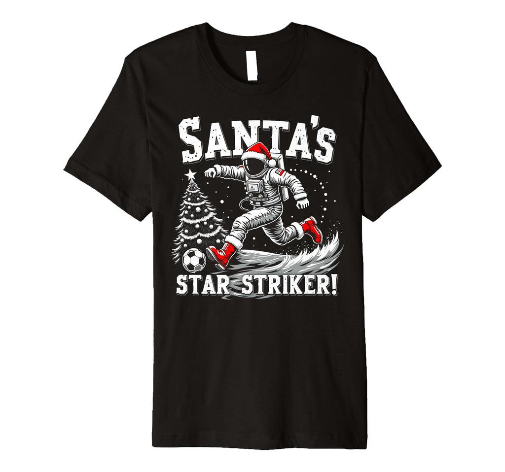 Santas Star Striker Funny Soccer T-Shirt - Aesthetic Graphic for Adults