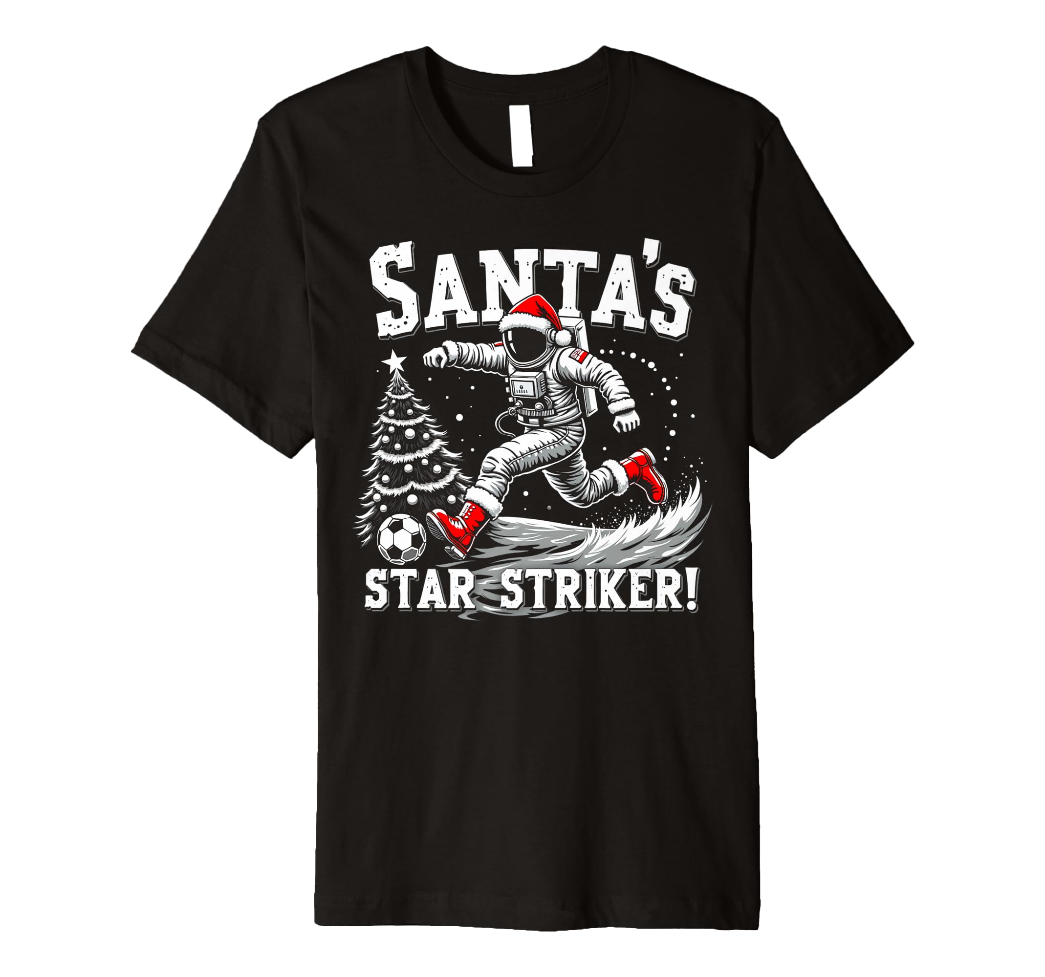 Santas Star Striker Funny Soccer T-Shirt - Aesthetic Graphic for Adults