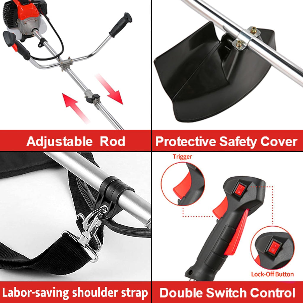 Homdox 58cc 2-Cycle Gas Weed Eater, 4 in 1 Brush Cutter, String Trimmer and Gas Weed Wacker Trimmer for Lawn and Garden Care Trimming, Red