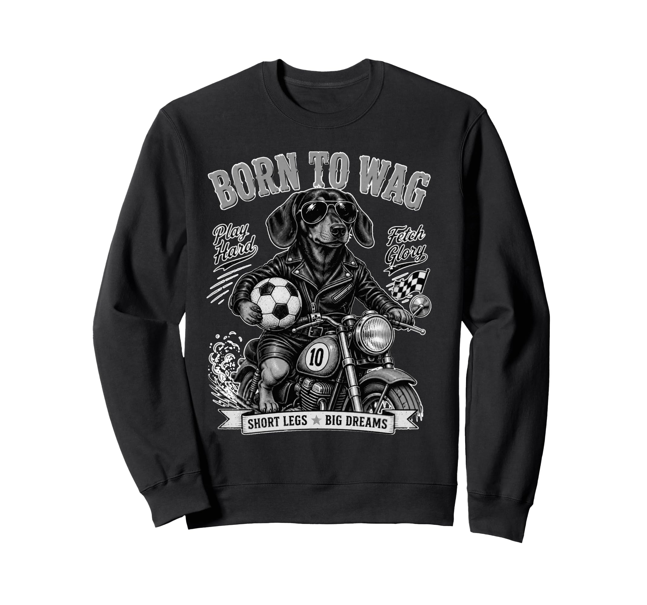 Dachshund Motorbike Love Footbal Sweatshirt - Aesthetic Graphic Unisex