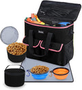 Large Pet Travel Bag Organizer - Dog & Cat Tote with Food Containers, Bowls, Feeding Mat, Perfect for Camping, Hiking (Multi-Pocket Design)