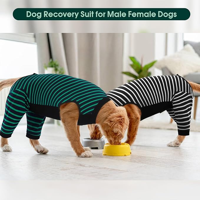Kuoser Dog Recovery Suit, Anti Licking Dogs Rear Leg Sleeve, Abdominal Dog Surgical Suit with Pants Cover Protect Wounds, Dogs Elbow Protector Soft Pet Surgery Onesie Cone Alternative, Green XL
