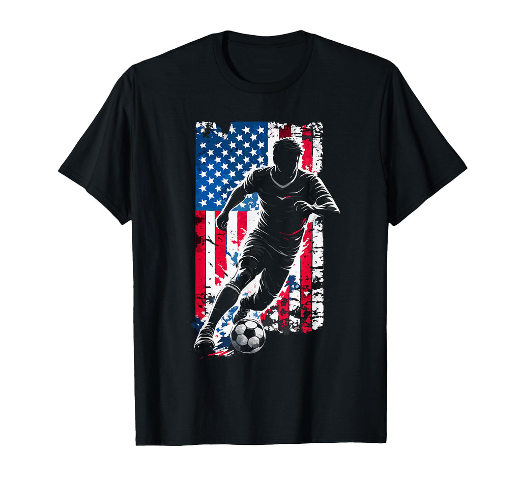American Flag Soccer Player Patriotic T-Shirt - Unique Graphic for Adults