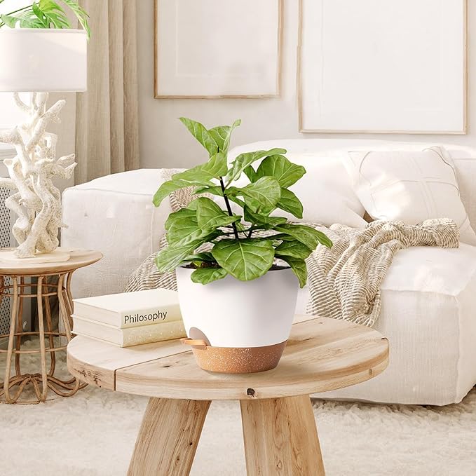 5Pack Self Watering Plant Pots for Lazy People, 7/6.5/6/5.5/5 Inch,White Plastic Self Watering Planter for All Houseplants,Succulent, African Violets,Snake Plants, Flowers and Cactus