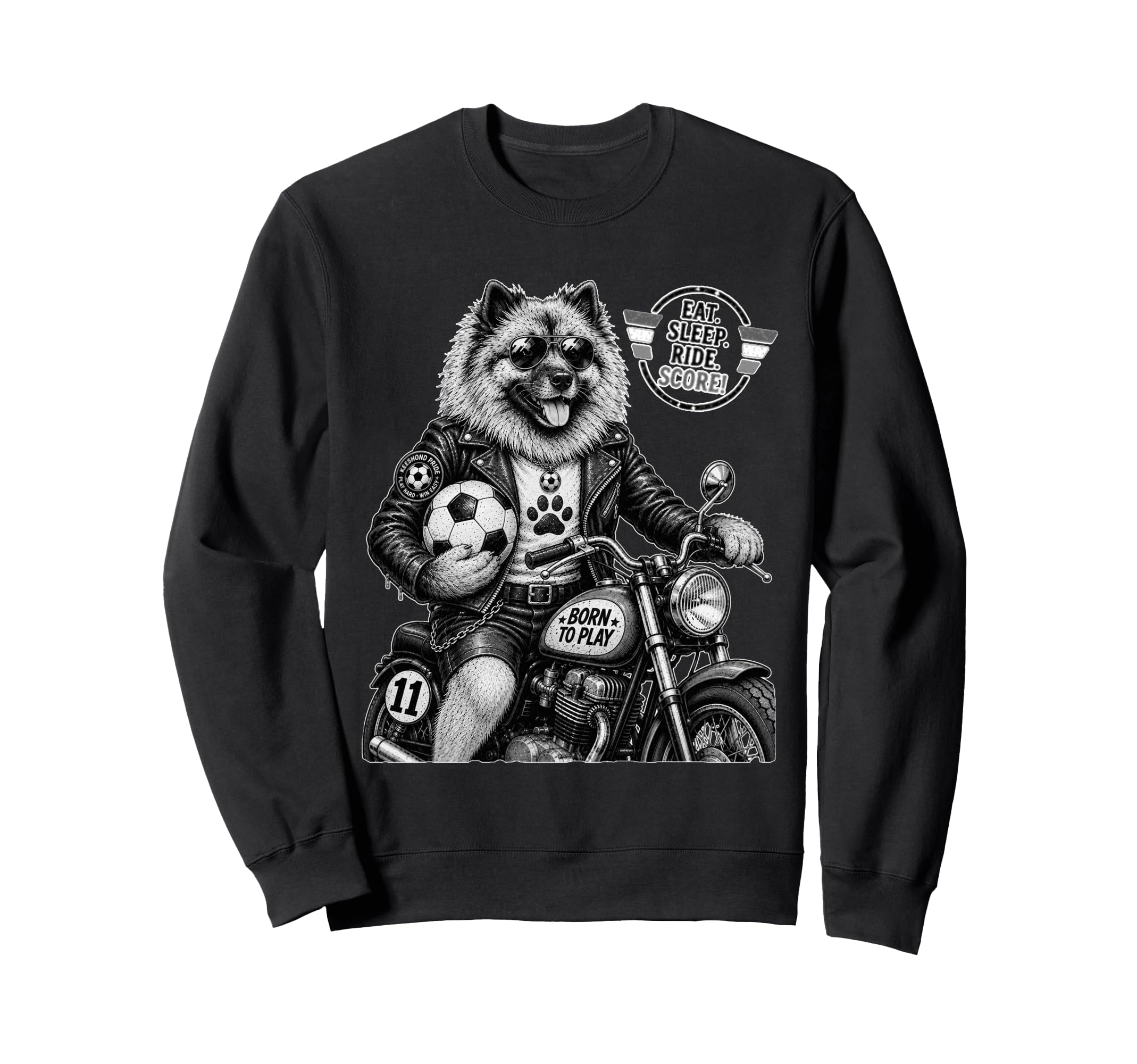 Keeshond Motorbike Love Footbal Sweatshirt - Minimalist Print Unisex