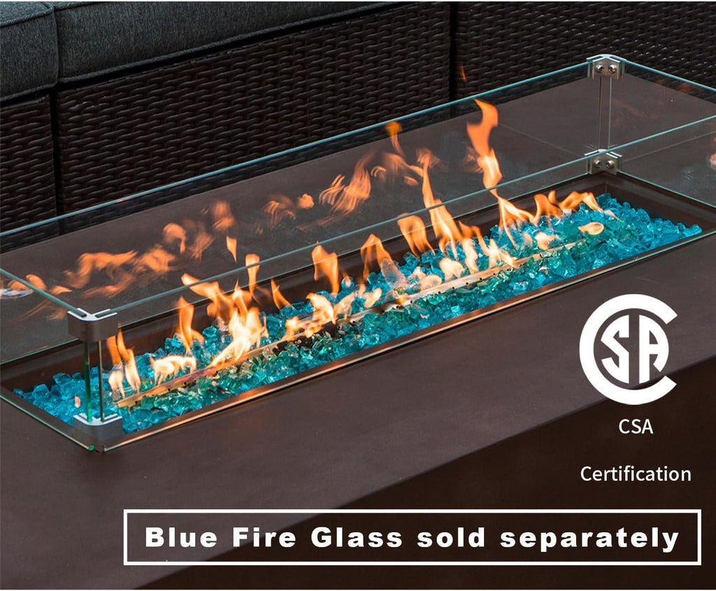 COSIEST 2-Piece Outdoor Propane Fire Table Set, Rectangle Concrete 56" x 28" Bronze Fire Pit (CSA Certified, 50,000 BTU) w 20lb Tank Table, Wind Guard, Waterproof Cover for Garden, Porch, Backyard