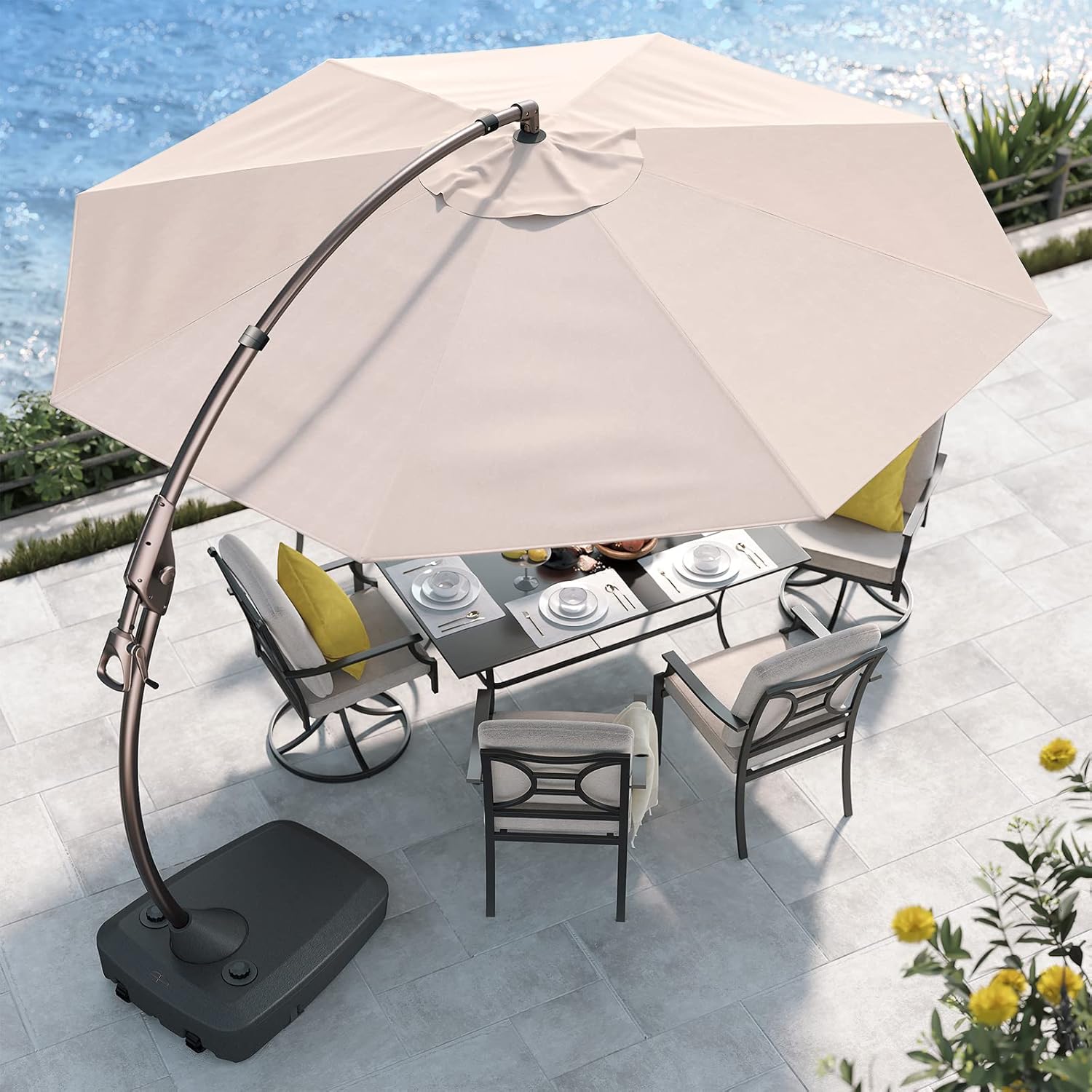 Grand patio 11FT Cantilever Umbrella with Base Outdoor Large Round Aluminum Offset Umbrella for Patio Garden Backyard (Champagne, 11 FT)