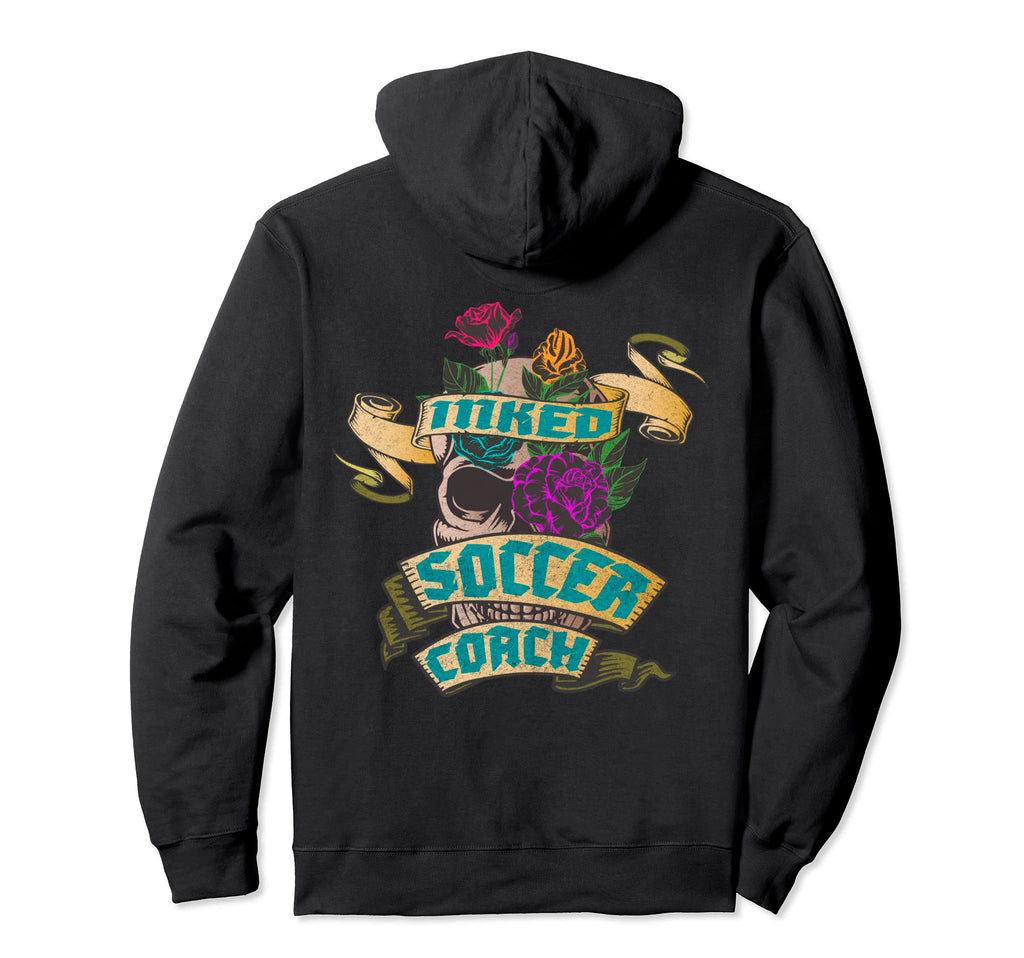 Soccer Coach Inked Skull Tattoo Backside Hoodie - Fun Novelty Design Unisex
