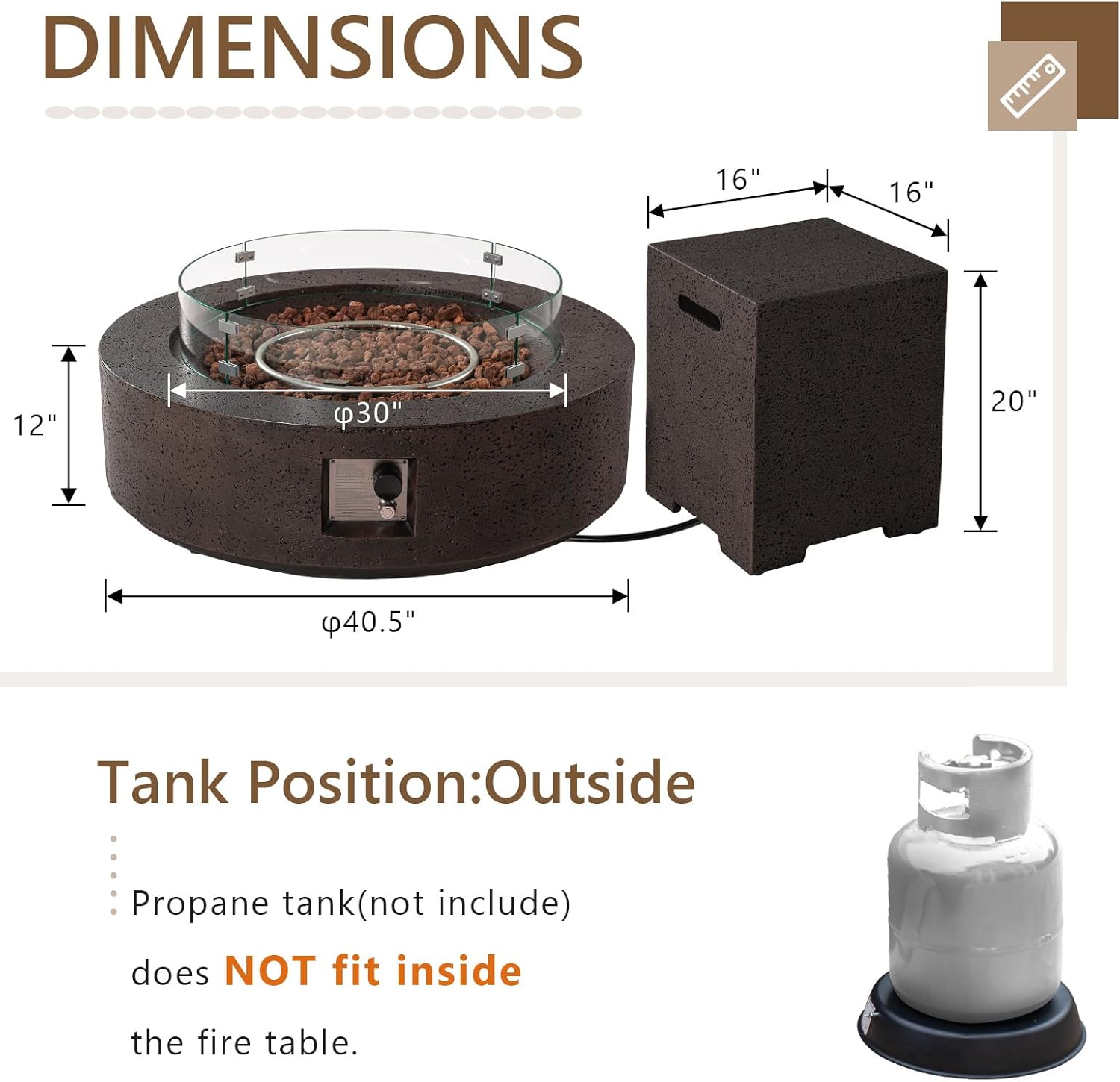 COSIEST 42 inch Outdoor Propane Fire Pit Coffee Table w Concrete Round Base Patio Heater, CSA Certified, 50,000 BTU Stainless Steel Burner, Free Lava Rocks, Rain Cover, Wind Guard, Tank Cover