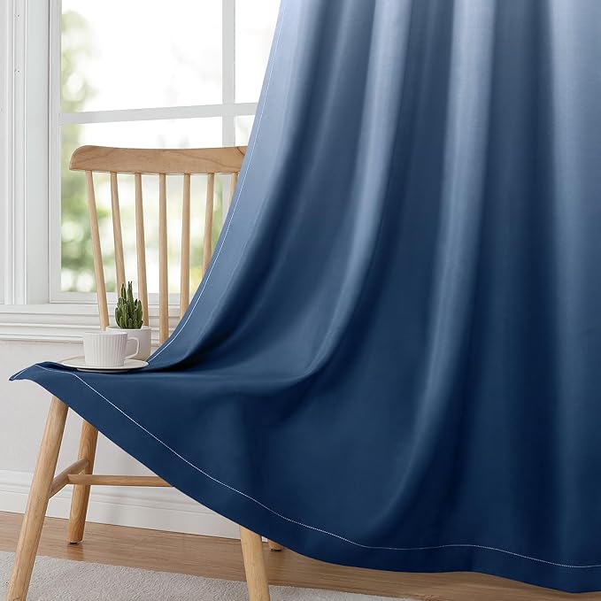 HOMEIDEAS Navy Blue Ombre Blackout Curtains 52 X 96 Inch Length Gradient Room Darkening Thermal Insulated Energy Saving Grommet 2 Panels Window Drapes for Living Room, Bedroom