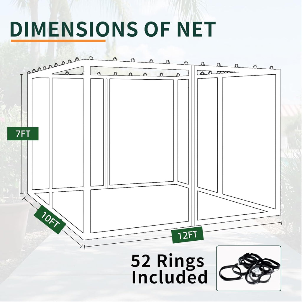 Replacement Gazebo Mosquito Netting 10' x 12',Universal Netting for Canopy Tent,4-Panel with Zipper for Outdoor Patio,Backyard (Mosquito Net Only,Brown)