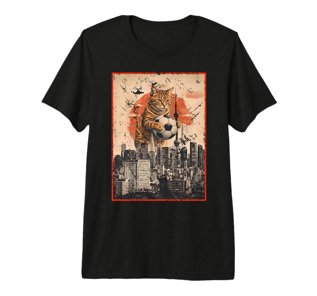 Funny Soccer Ball Giant Cat Japanese T-Shirt - Fun Novelty Design Unisex