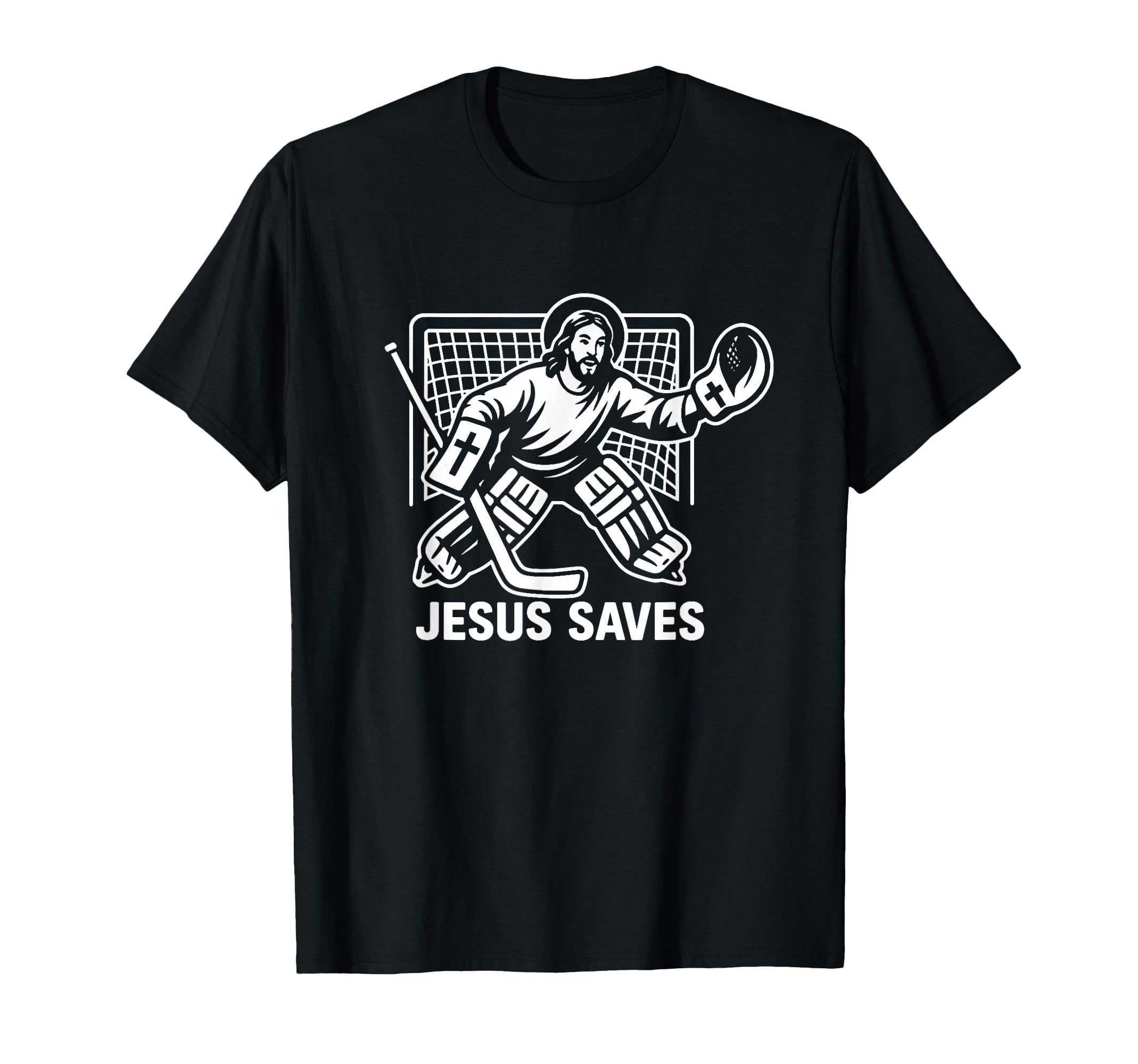 Hockey Goalie Goalkeeper Jesus T-Shirt - Fun Novelty Design for Adults