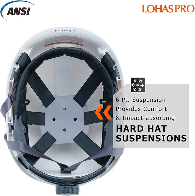 LOHASPRO Hard Hats Construction Safety Helmet with Visor ANSI Z89.1 Approved OSHA Hardhat, Vented Men White Hard Hat with Chin Strap Tree Climbing Arborist Helmet (P1 White+Smoked Visor)