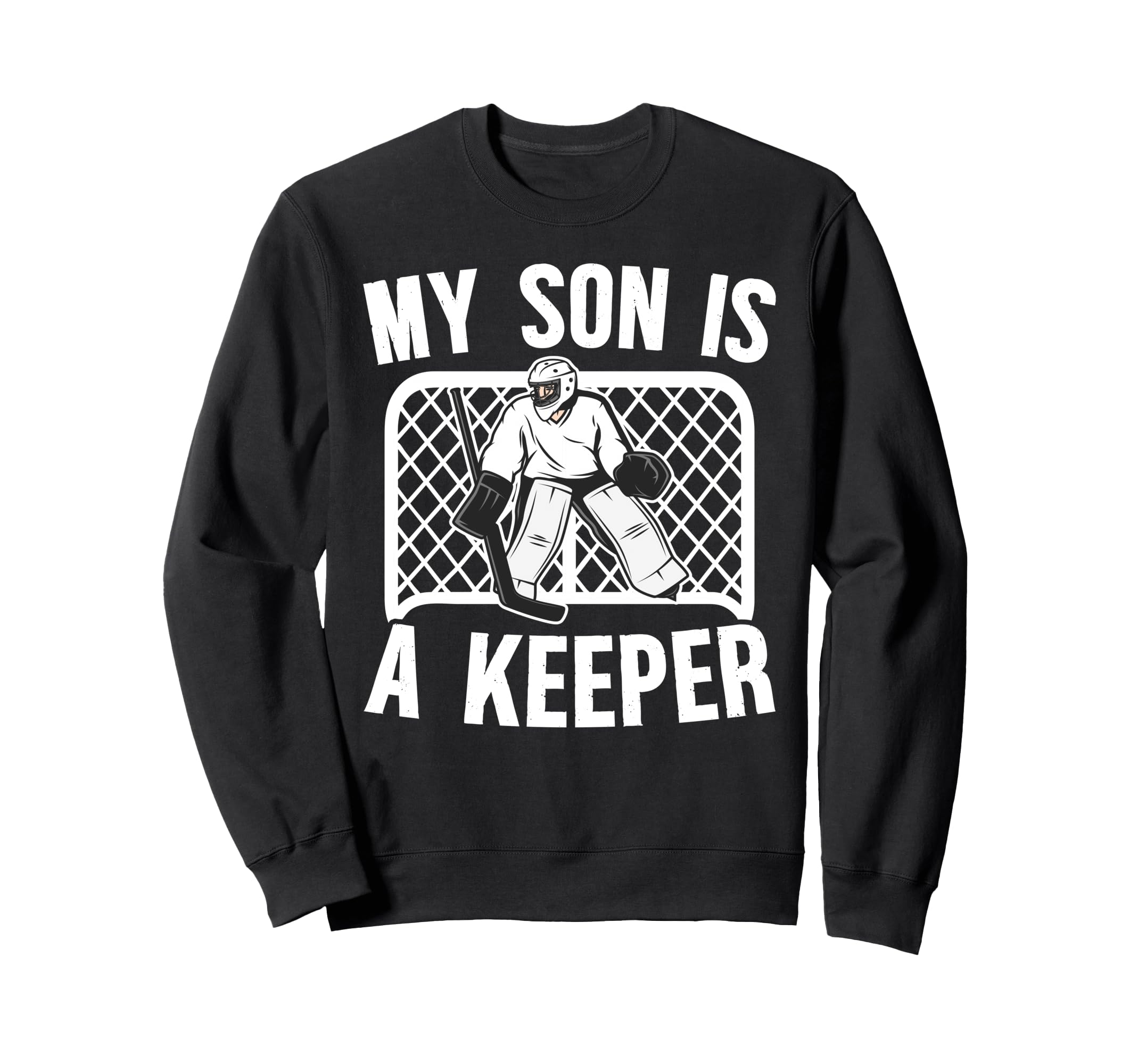 My Son Is Hockey Keeper Mom Sweatshirt - Minimalist Print for Adults