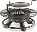 Castlecreek 47" Fire Pit BBQ Grill Outdoor Wood Burning Steel Log Firepit for Camping, Grilling, Smores, Yard, Cooking Outside, Barbecue, Bonfire Flag