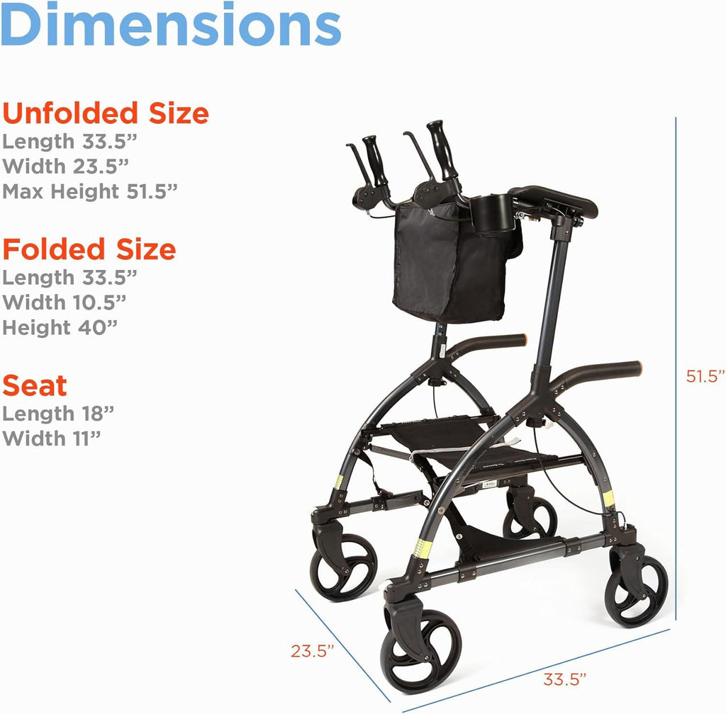 Journey UPWalker Standard – The Original Upright Walker – Premium, Lightweight Adjustable Upright Rollator Walker with Seat for Adults, Seniors & The Elderly