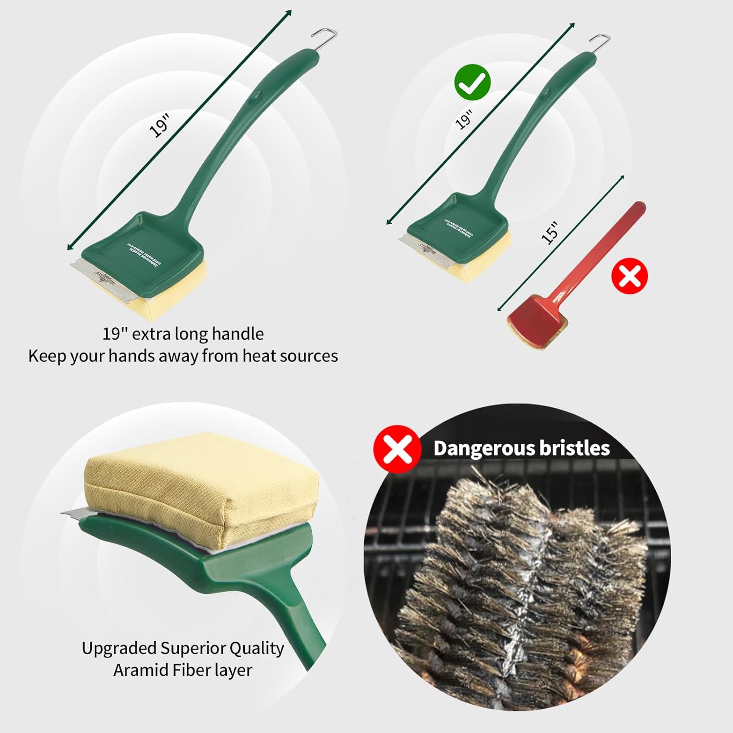 19" Large Bristle-Free Steam Cleaning Grill Brush,Replaceable BBQ Cleaning Head,Safe Grill Accessories for Cast Iron Grates/Porcelain/Weber Gas/Charcoal Grill - Gifts for Men Dad Husband