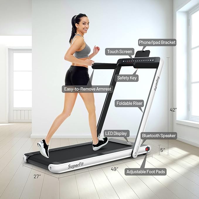 GYMAX Walking Pad, Dual LED Display 2 in 1 Under Desk Treadmill for Home with Remote & Smart App Control, 2.25HP Foldable Portable Treadmill Running Machine for Office Small Space