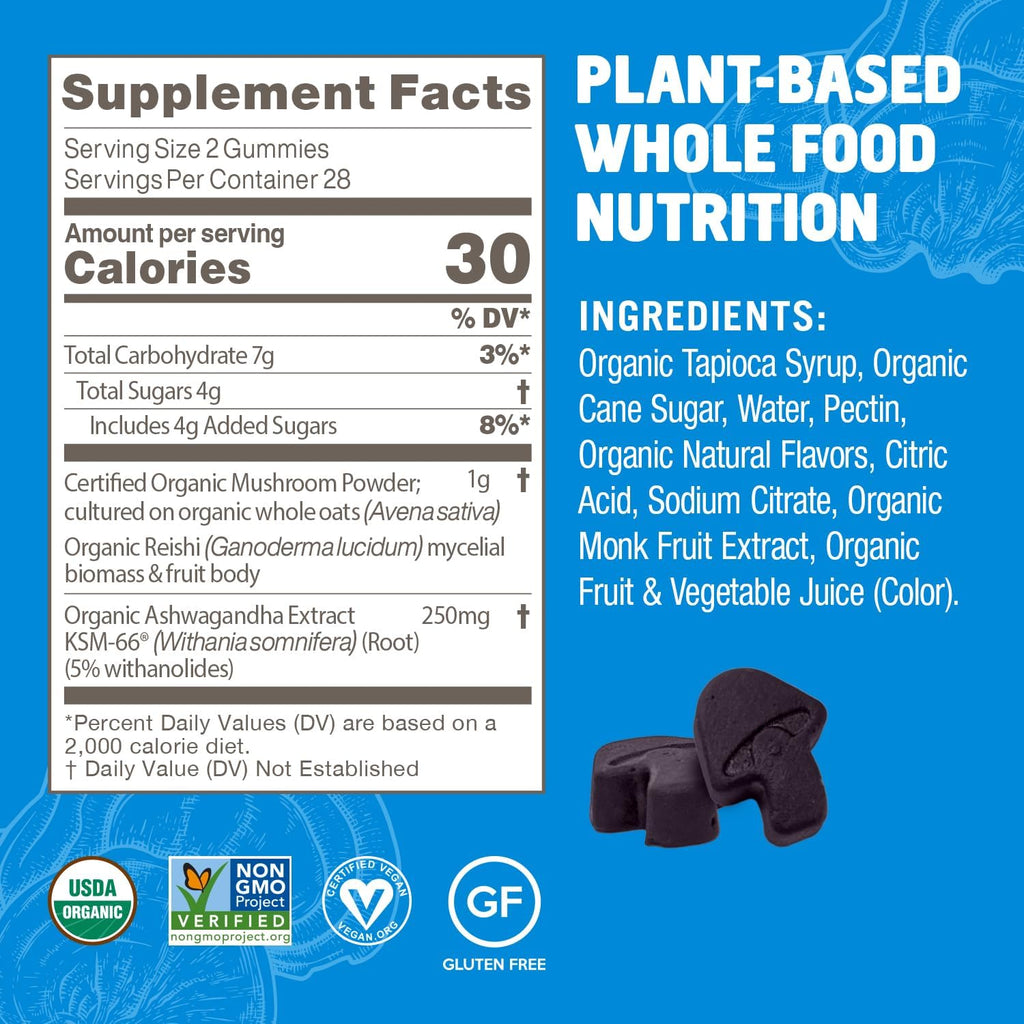 Om Organic Relax Mushroom Gummies, Blueberry, 56 Count
