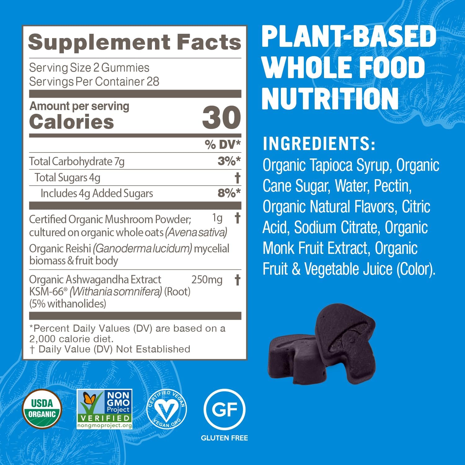 Om Organic Relax Mushroom Gummies, Blueberry, 56 Count