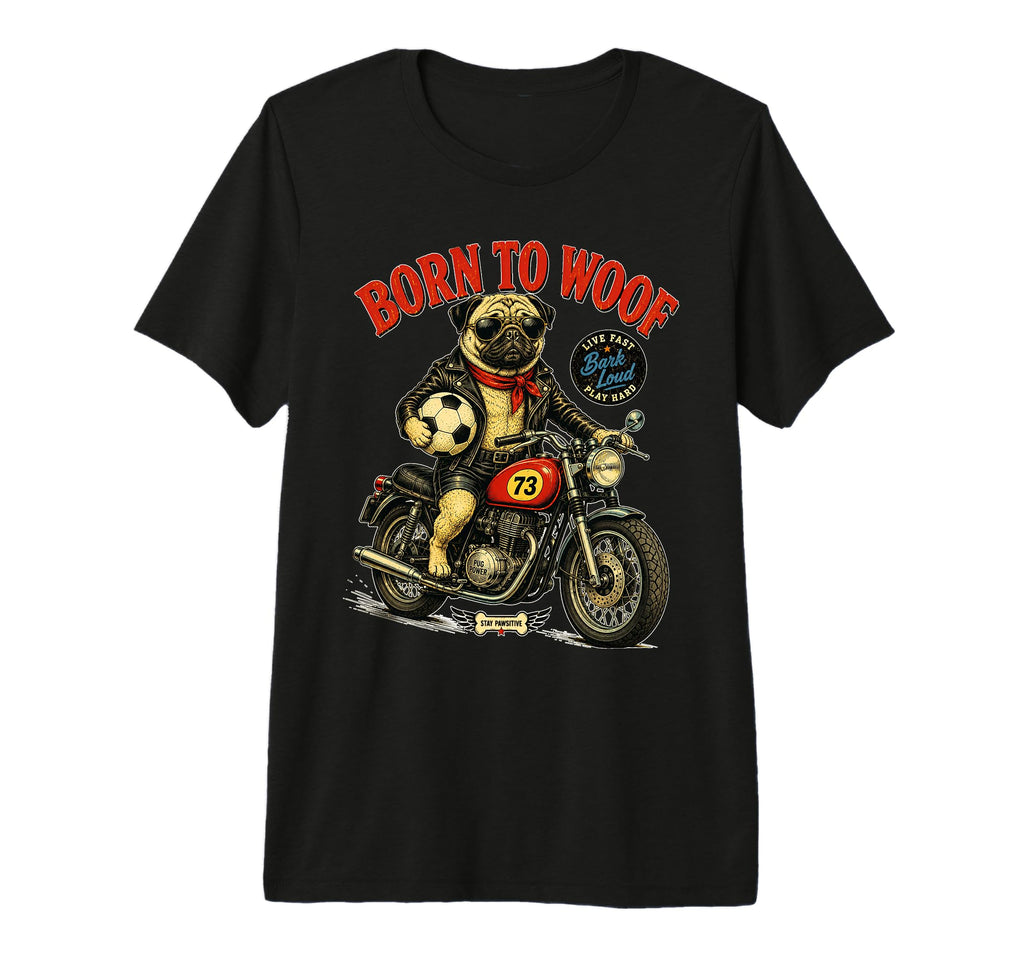 Pug Dog Motorbike Love Footbal Soccer T-Shirt - Fun Novelty Design Unisex