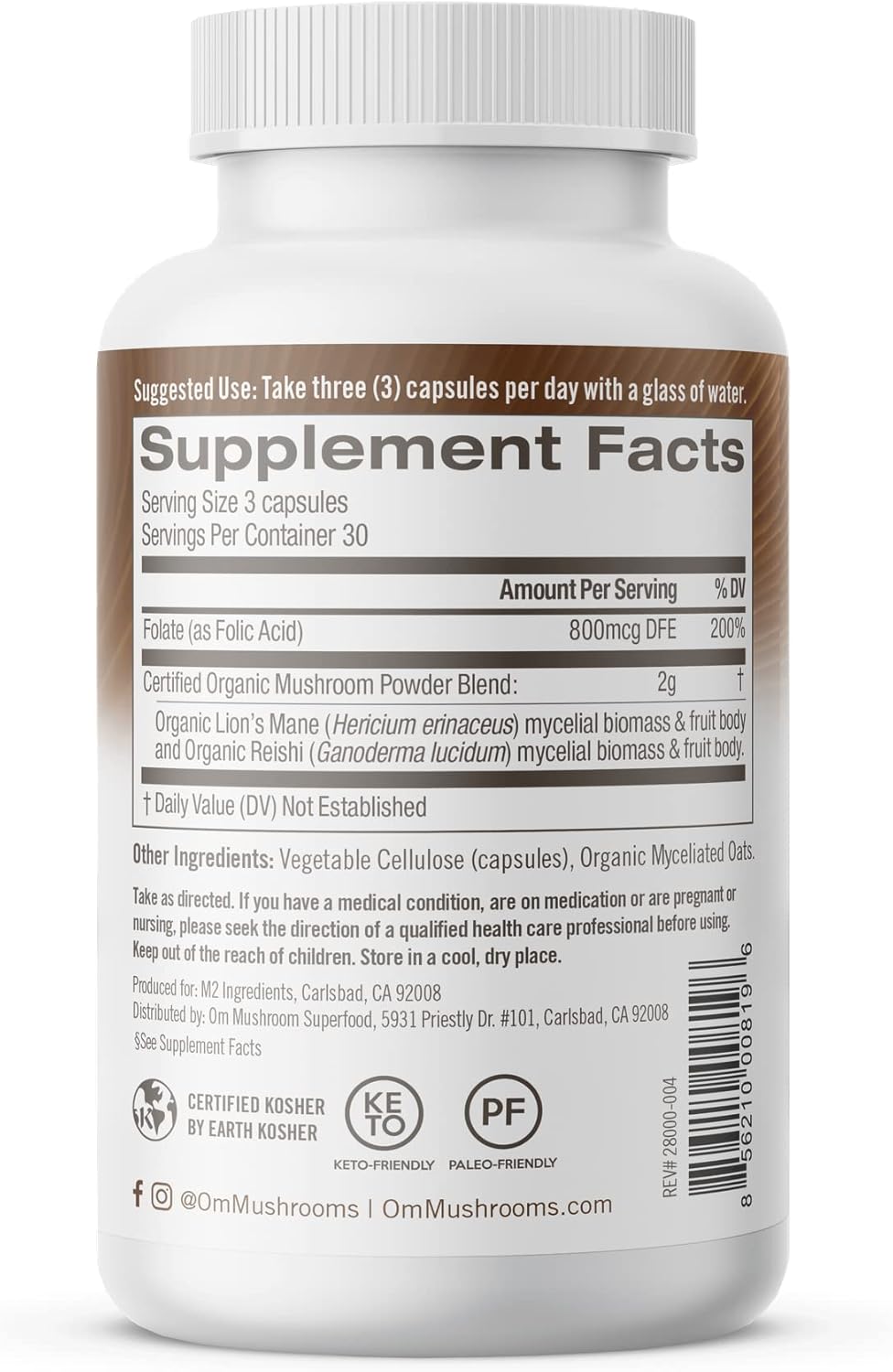 Om Mushroom Superfood Brain Fuel Capsules, 90 ct - Lion's Mane & Reishi (Packaging May Vary)