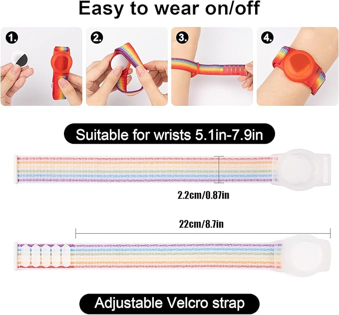 Kids Wristband Compatible with Apple AirTag, Protective Case for Air Tag GPS Tracker Holder with Nylon Bracelet, Adjustable Anti Lost Watch Band for Toddler Child Elder(Rainbow A & Blue)