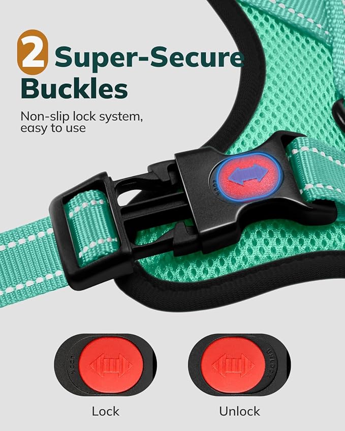 MIDOG No-Pull Dog Harness | Adjustable & Reflective Pet Harness Leash Set for Small Medium Large Dogs Walking, Training| No Choke, Front Clip, Soft Padded Vest with Easy Control Handle - Green, XS