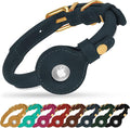 OOPSDOGGY Rolled Leather Dog Collar with Airtag Holder - Reflective Round Airtag Dog Collar - Soft Tracking Pet Collar for Small Dogs Puppy Cats Kitten (Denim, XL, 17"-21")