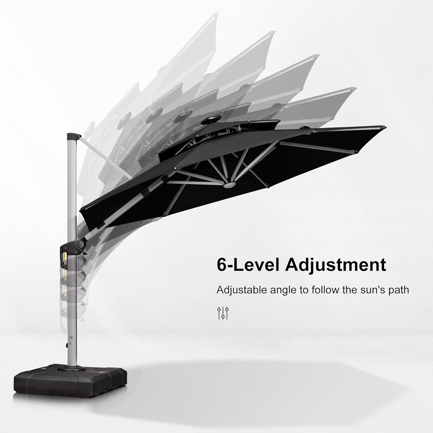 PURPLE LEAF 11ft Patio Umbrella With Base Solar powered LED Cantilever Umbrella with LED lights Windproof Outdoor Offset Umbrella for Garden Deck Pool Patio, Black