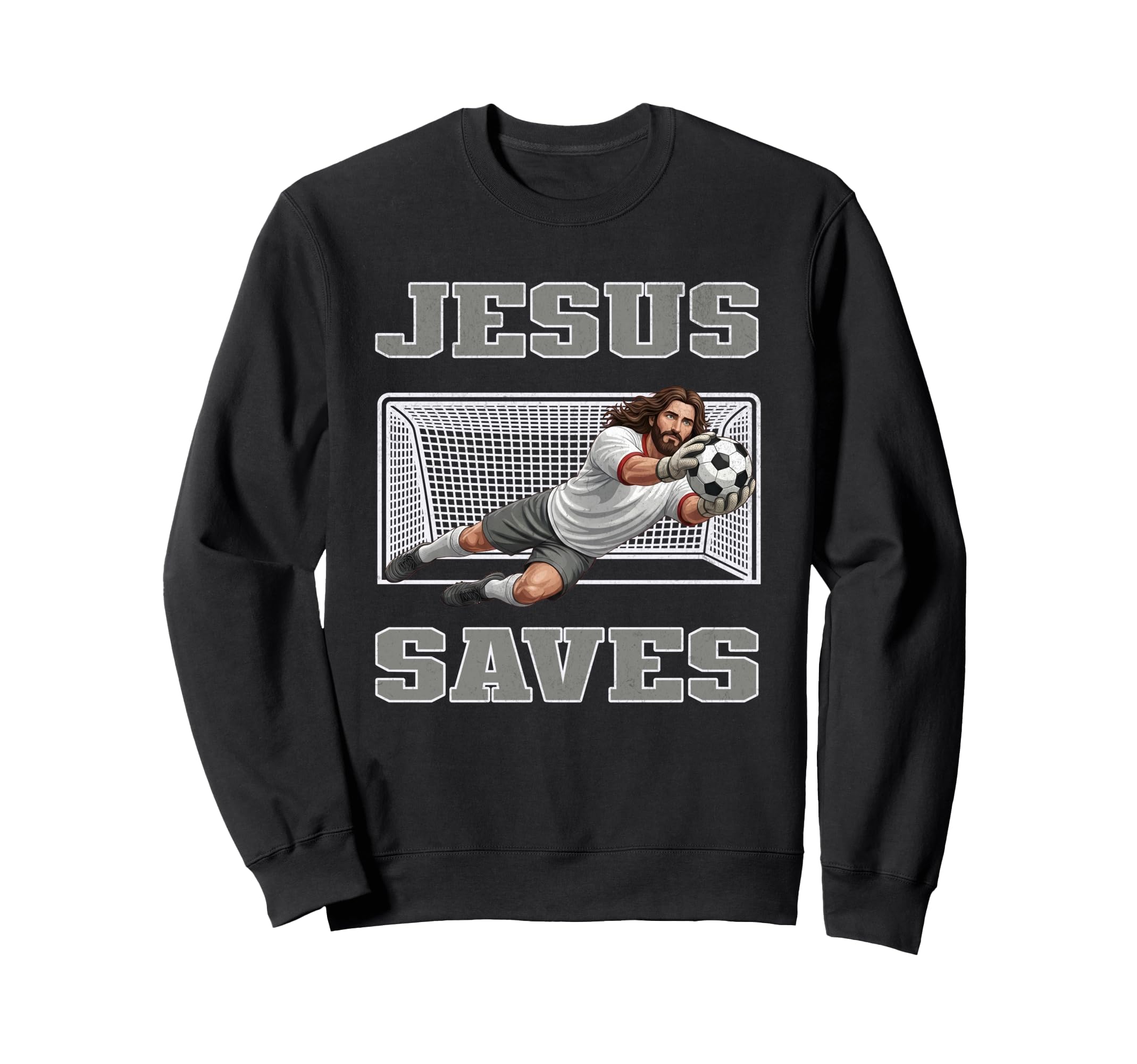 Jesus Saves Soccer Player Funny Sweatshirt - Fun Novelty Design for Adults