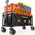 300L Large Collapsible Wagons Carts with Big All-Terrain Beach Wheels, Foldable Shopping Wagon Cart, Heavy Duty 480lbs Load, Folding Utility Cart for Groceries Garden Sport (Black)