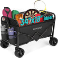 Large Collapsible Wagon Foldable for Beach, Yard, Grocery, Park, 34" x 18" Inner Storage. 300lb Heavy Duty Folding Utility Wagon on Big Wheels for Sand, Durable w/Cupholders