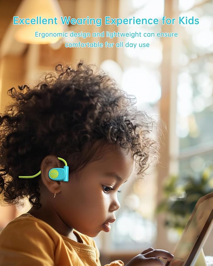 Kid Headphones for School, Air Conduction Open Ear Headphones, 3.5mm Jack Wired Cord, Ultra-Comfort, Ergonomic and Lightweight Design Perfect for School and Outdoor Activities-Blue Green