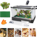 Foldable Reptile Terrariums Kits with Plant, Feeding Bowl, Carpet, Easy to Carry, Easy to Move with Wheels, Heat-Resistant Material, Suitable for Lizard Tortoise Leopard Gecko (Black)