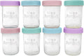 WeeSprout Baby Food Storage Glass Jars w/Lids (8 oz, 8 Pack) Pastel Variety, Snack, Reusable Small Containers, Fridge or Freezer, Microwave & Dishwasher Safe, Essentials for Infants