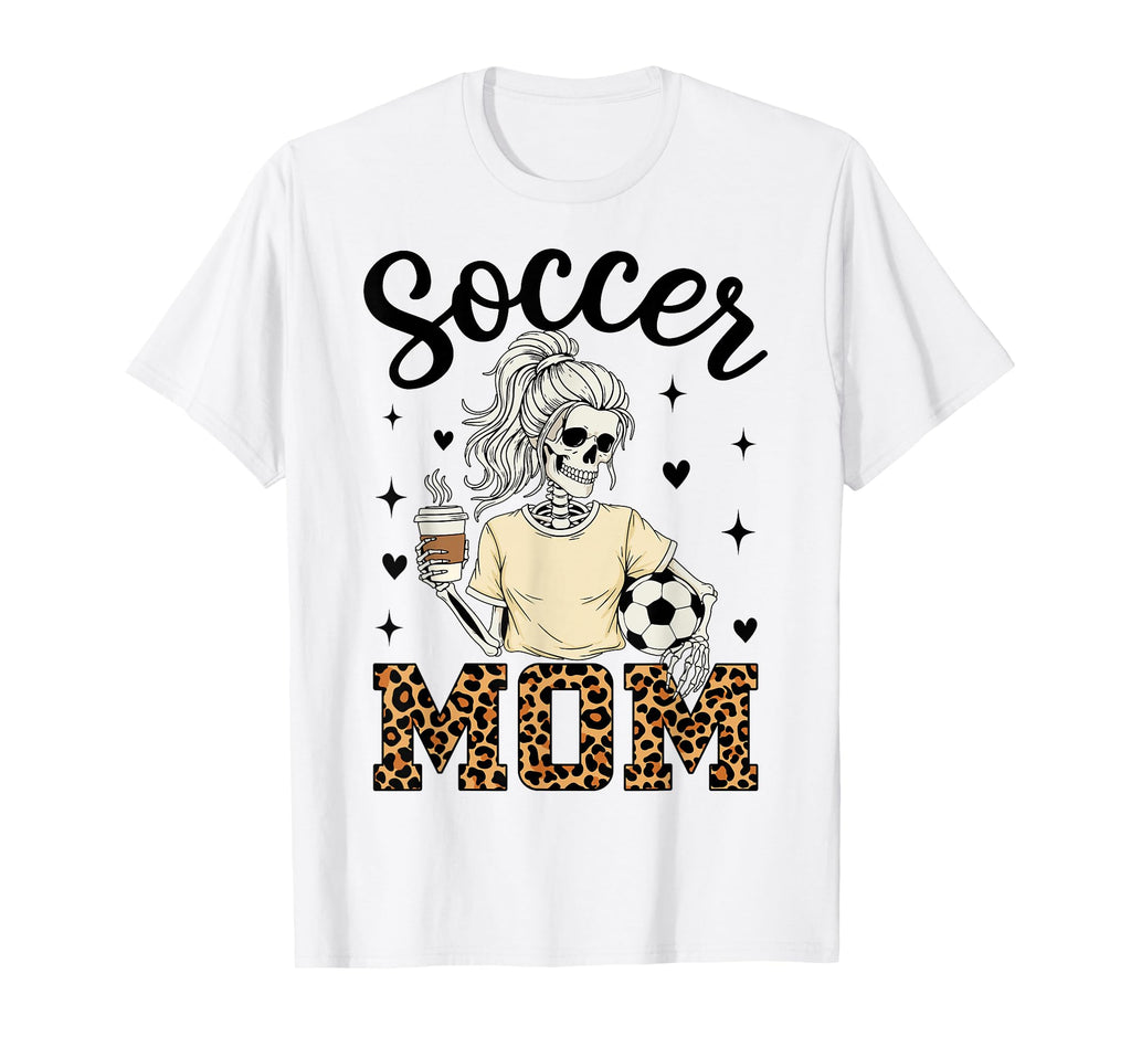 Skeleton Soccer Mom Coffee Leopard T-Shirt - Novelty Apparel Men Women