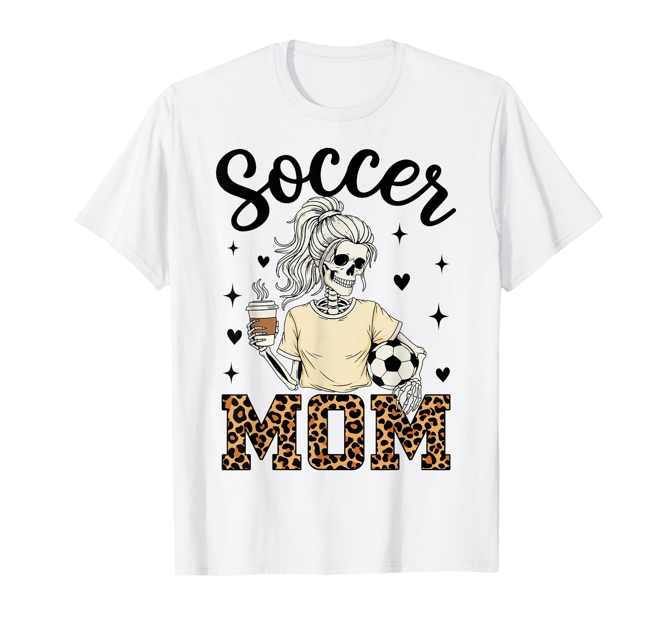 Skeleton Soccer Mom Coffee Leopard T-Shirt - Novelty Apparel Men Women